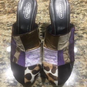 Coach Eva Womens Multicolor Leather Textile Mules